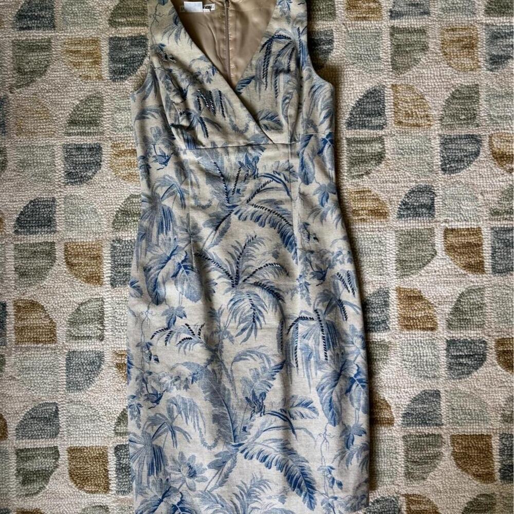 Vintage Maggy London Old Money Tropical Linen and Silk Beaded Dress